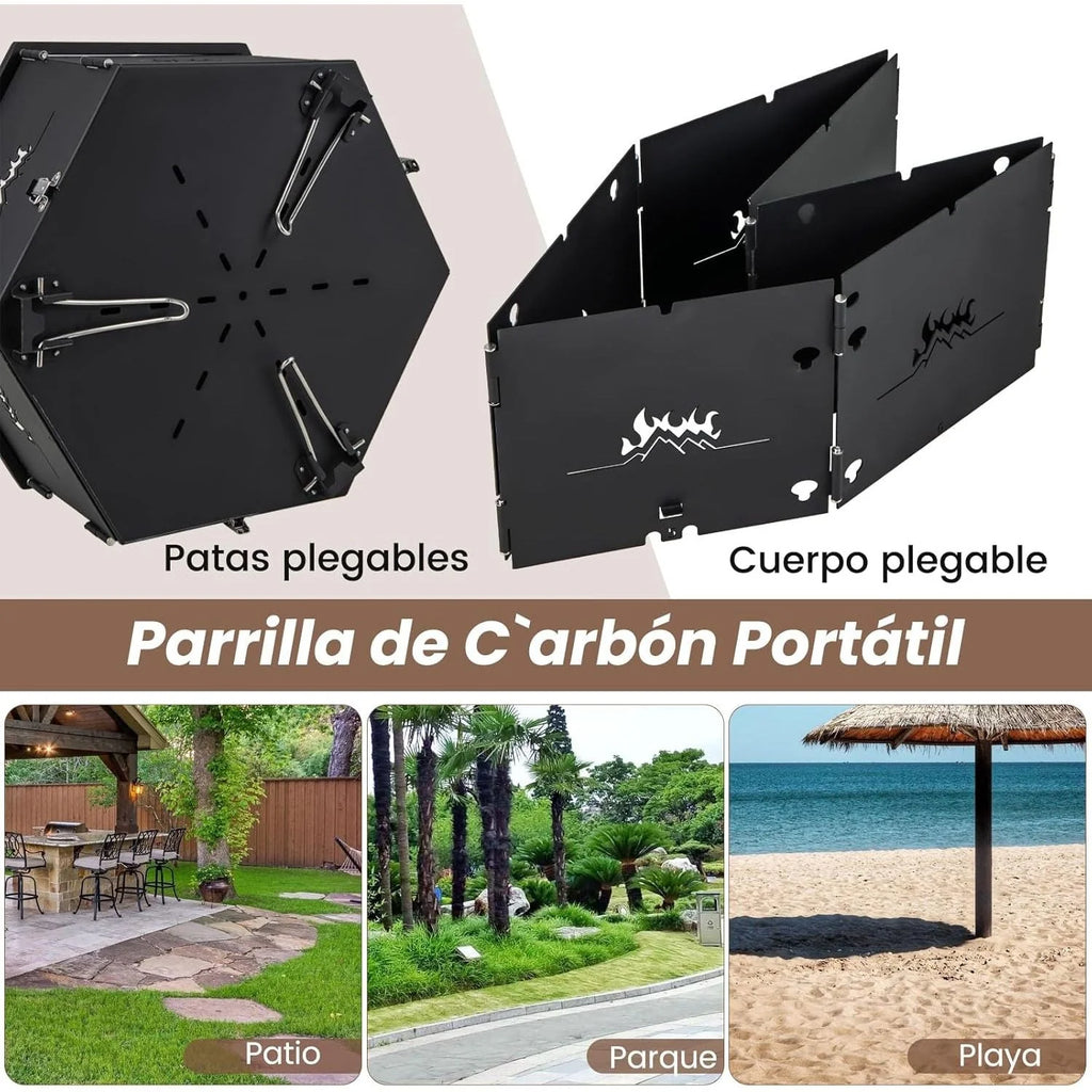 Grill Węglowy Barbacoa Carbon Grande Składany z Rusztem i Składanymi Nóżkami Costway 77 X 74 X 38 Cm