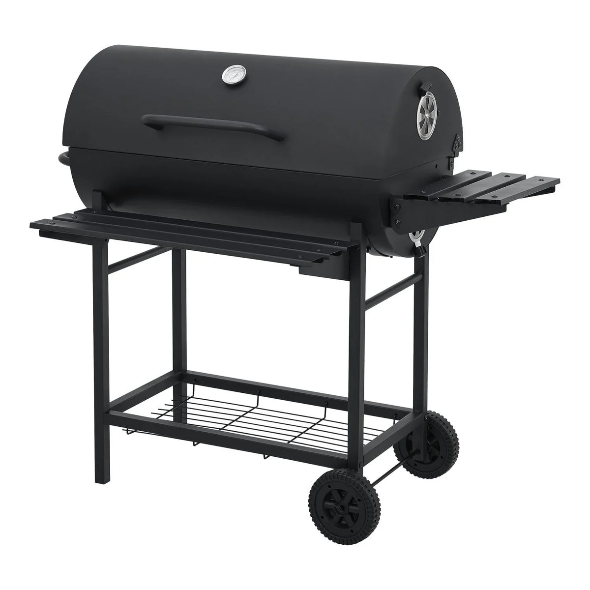 Grill węglowy Armento z 2 kółkami i termometrem, stal - czarny [casa.pro]