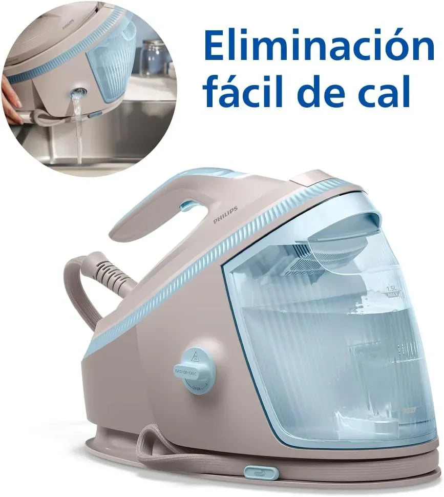 Stacja parowa Philips PerfectCare serii 7000 – uderzenie pary 600 g, ciśnienie 8,5 bar, OptimalTEMP, stopa SteamGlide Elite, wyjmowany zbiornik 1,5 l, prasowanie w pionie, łatwe odkamienianie (PSG7200/60)