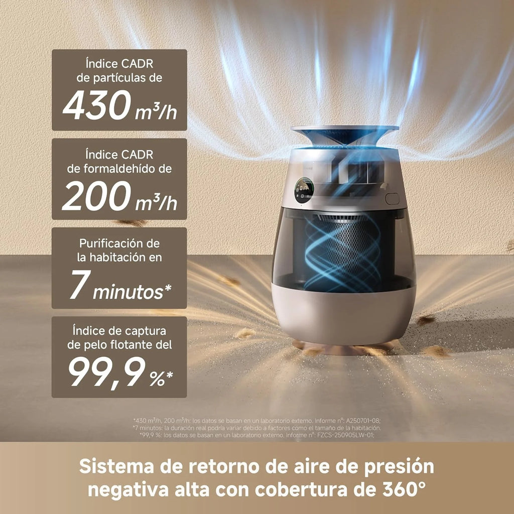 DREAME AP10 Oczyszczacz Powietrza Dla Domów Ze Zwierzętami, System 360° Wysokie Podciśnienie, 5-Etapowe Oczyszczanie, Które Wyłapuje Sierść i Zapachy, Przezroczysty, Zakrzywiona Pokrywa, Światło Eco, Sterowanie Przez Aplikację