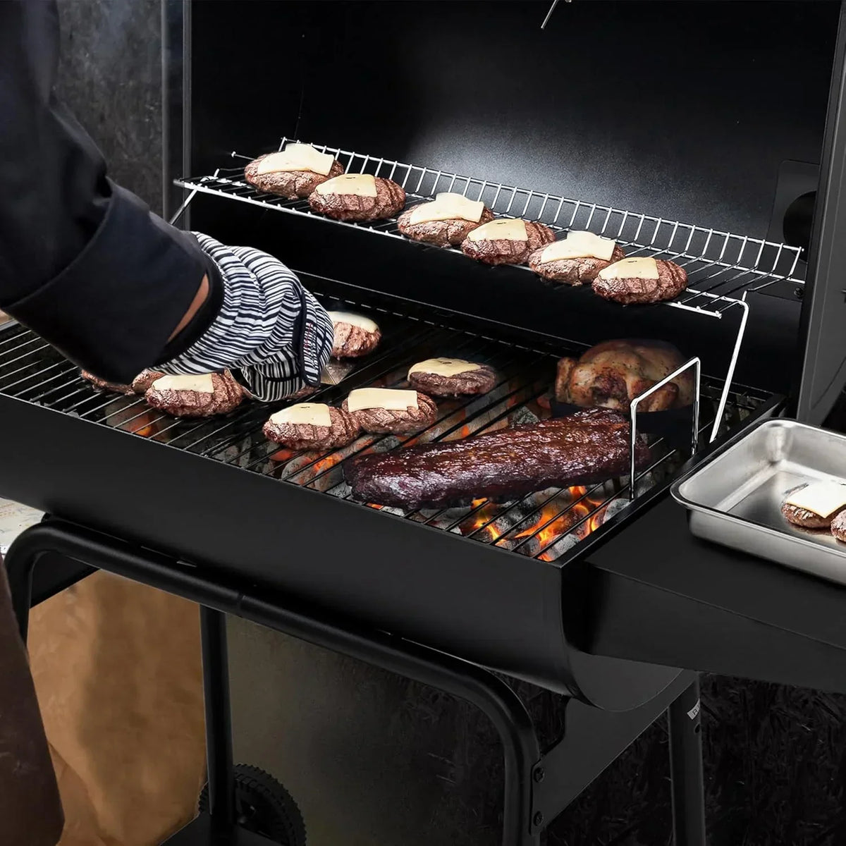 Grill węglowy Royal Gourmet CC1830 30 cali z bocznym stolikiem, grill zewnętrzny z 627 calami kwadratowymi powierzchni do gotowania na ogród, patio i imprezy, czarny, 2026