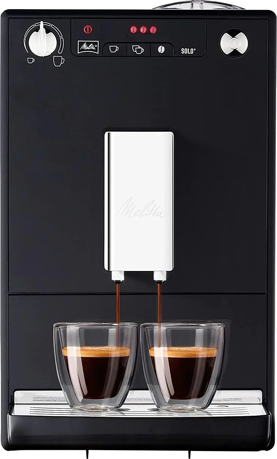 Melitta, Solo E950-222, Superautomatyczny ekspres do kawy z młynkiem, 15 barów, kawa ziarnista Espresso, automatyczne czyszczenie, możliwość indywidualnego dostosowania, Pure Black