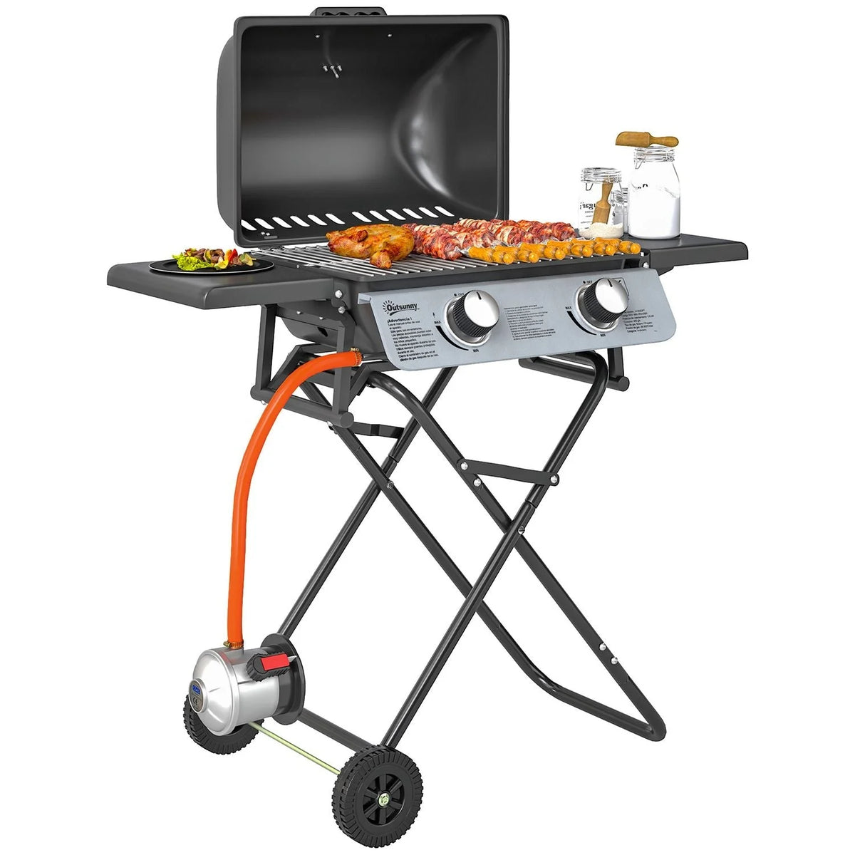 Grill gazowy ze stali nierdzewnej ABS Outsunny - 101x50x102 cm. Czarny