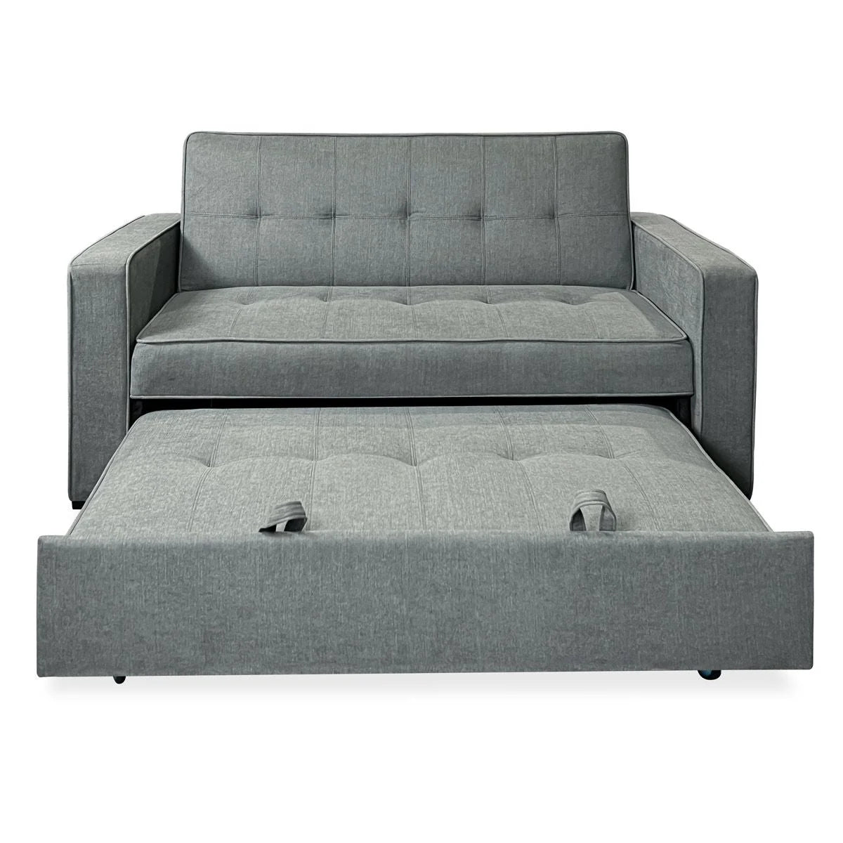 Sofa dwuosobowa rozkładana model Vienna z podłokietnikami, szara, nowoczesna, praktyczna i funkcjonalna