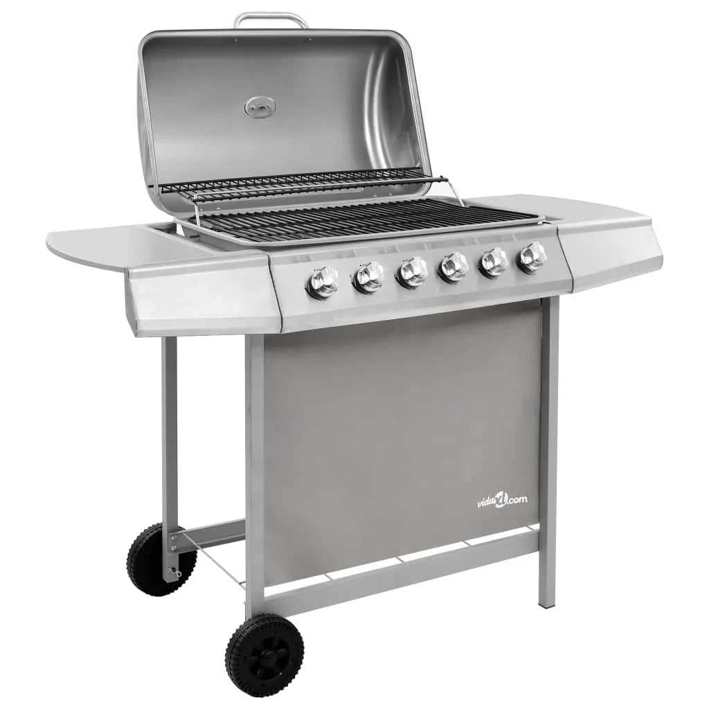 Srebrny grill gazowy Vidaxl z 6 palnikami