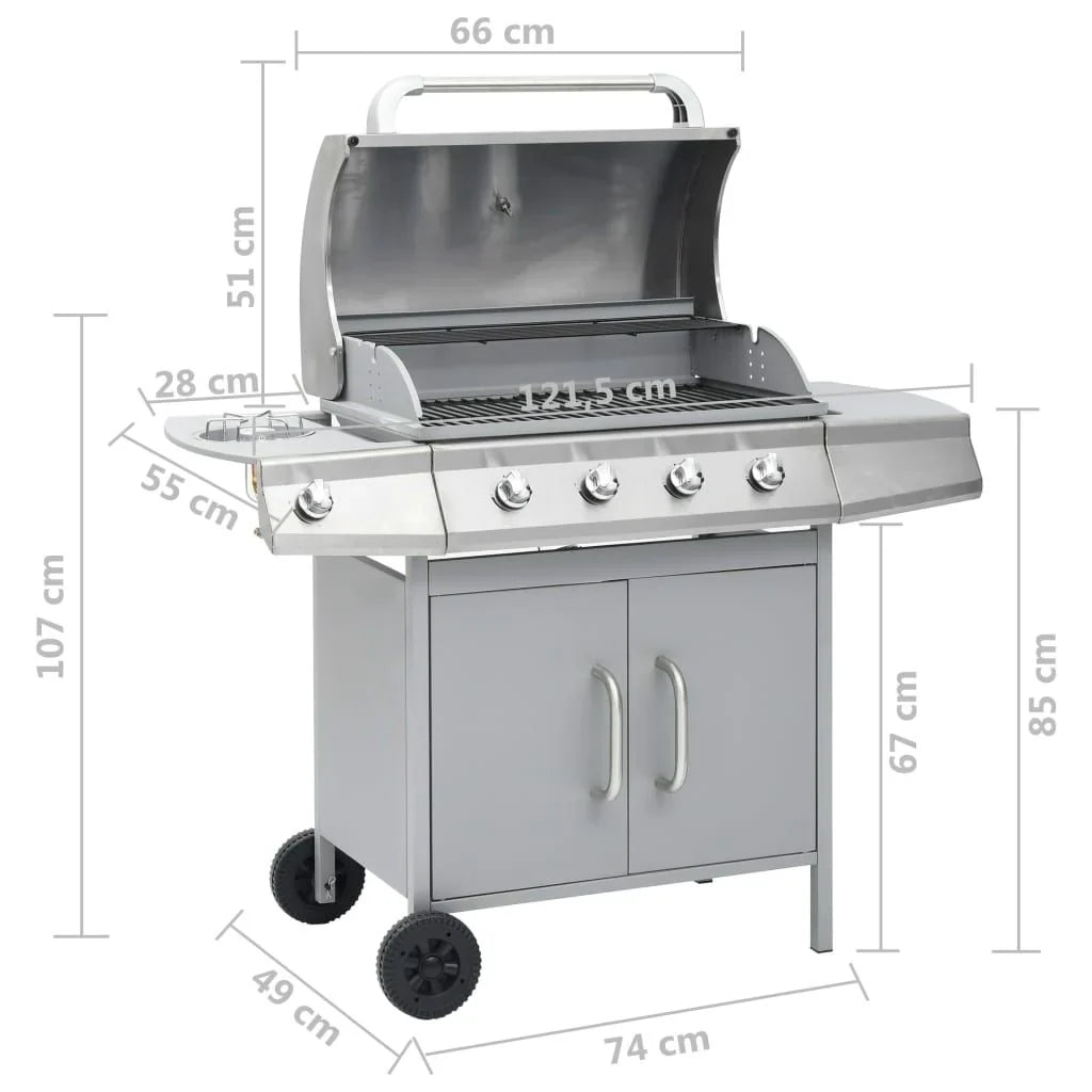 Grill Gazowy Barbacoa 4+1 Palniki Srebrny Vidaxl