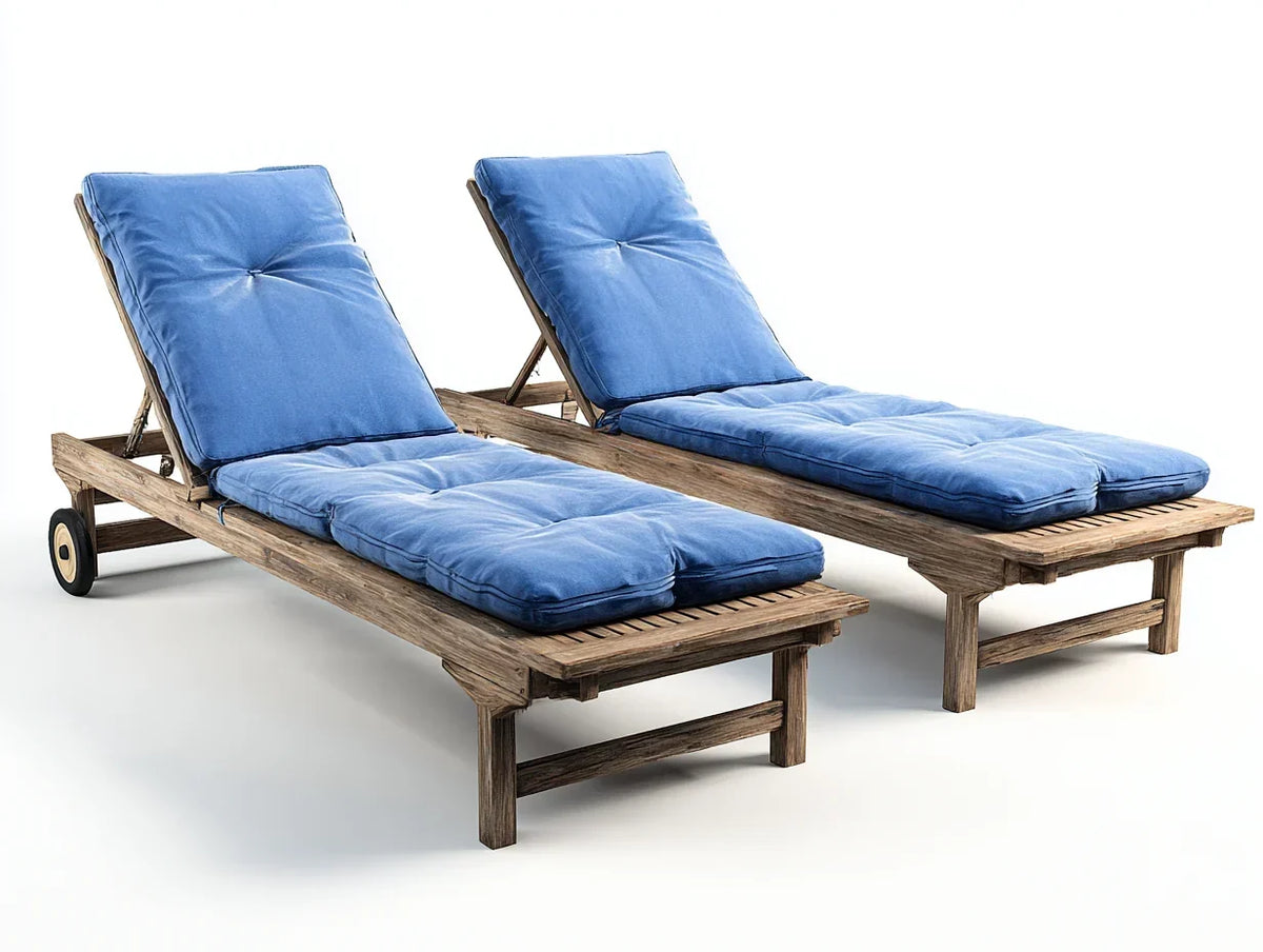 Leżak ogrodowy z drewna litego 200x65x30 cm – niebiesko-naturalne drewno – rustykalny styl, rozkładane oparcie