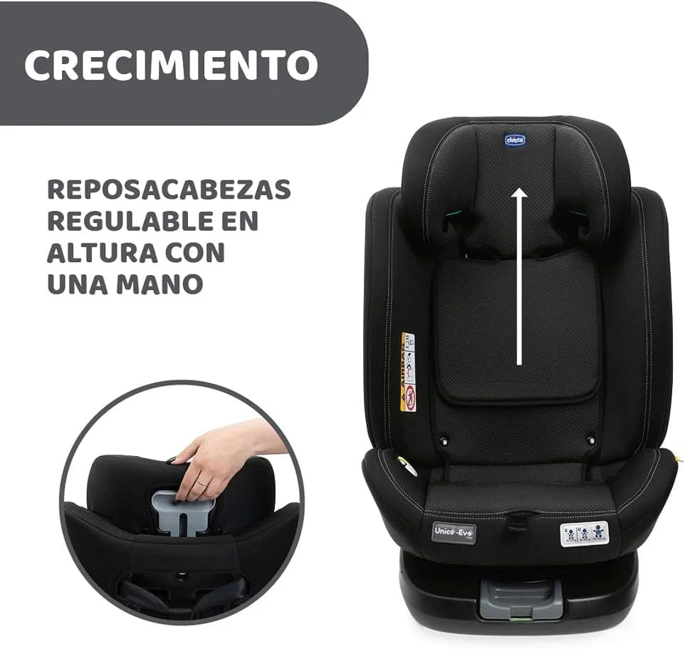 Chicco Unico EVO I'Size Classic, Fotelik Samochodowy ISOFIX dla Niemowląt i Dzieci od 40 do 150 cm, Grupa 0123 od Urodzenia do 12 Lat, Obrotowy 360°, Reduktor, Regulowany i z Ochroną Boczną, Czarny