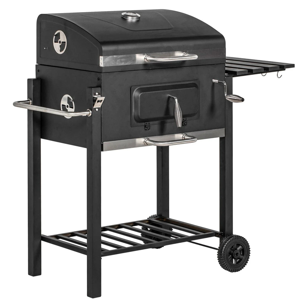Grill Węglowy Outsunny Ze Stali Nierdzewnej 113x65x108 cm Czarny