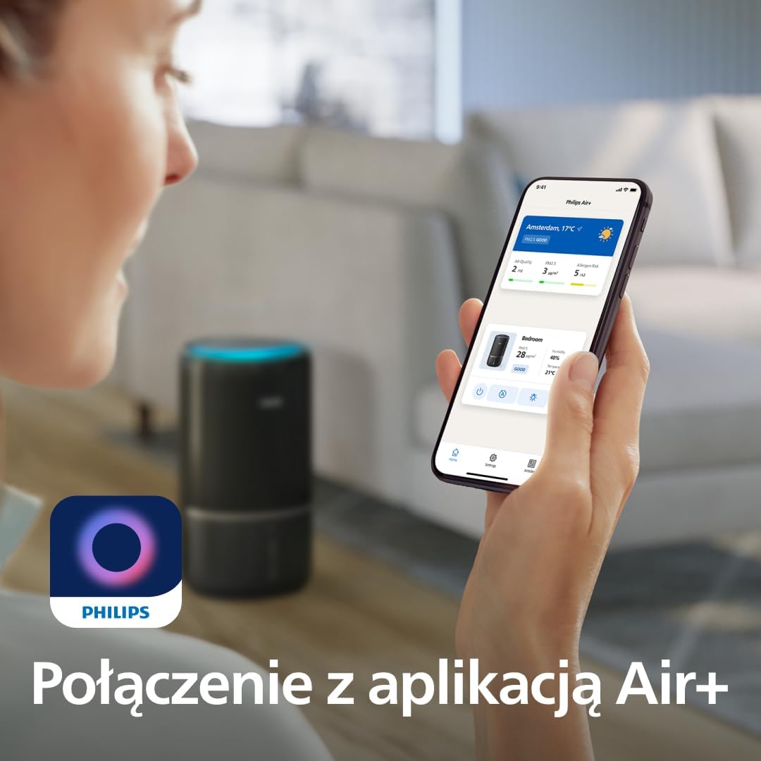 Philips Oczyszczacz i nawilżacz powietrza 2 w 1 z serii 3400, HEPA NanoProtect + filtr z aktywnym węglem, higieniczne nawilżanie 650 ml/h, CADR 300 m³/h dla 78 m² (AC3421/13)