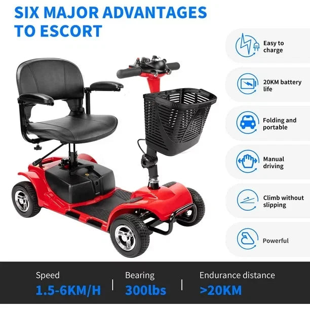 Skuter inwalidzki UltraLite 4-kołowy, przenośny i lekki, zasięg 22,5 km, model A898