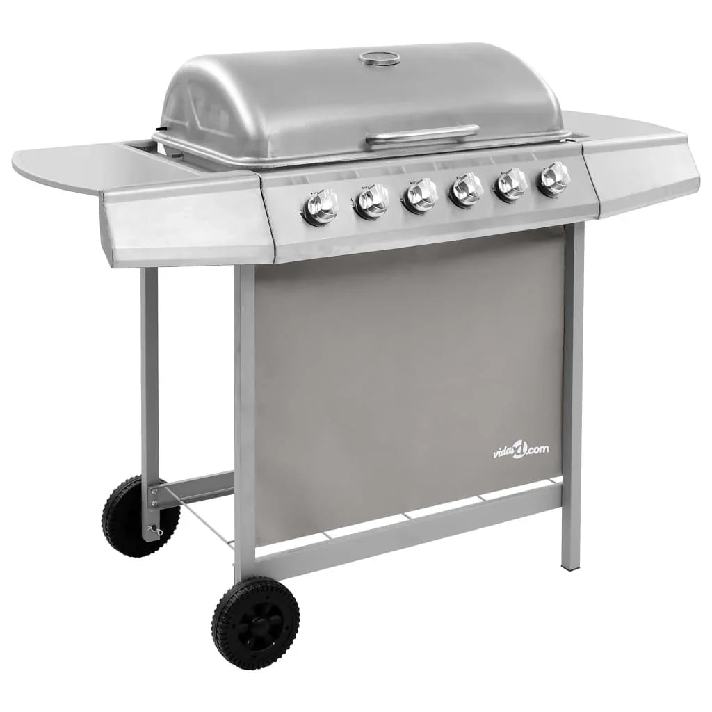 Srebrny grill gazowy Vidaxl z 6 palnikami