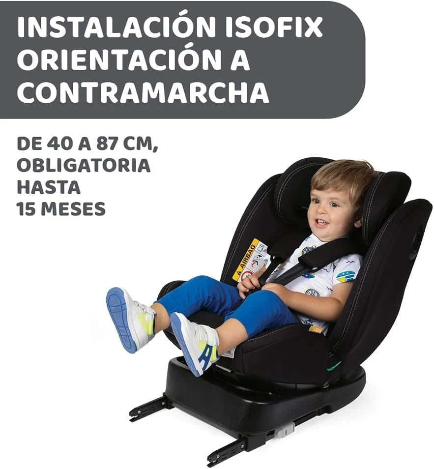 Chicco Unico EVO I'Size Classic, Fotelik Samochodowy ISOFIX dla Niemowląt i Dzieci od 40 do 150 cm, Grupa 0123 od Urodzenia do 12 Lat, Obrotowy 360°, Reduktor, Regulowany i z Ochroną Boczną, Czarny
