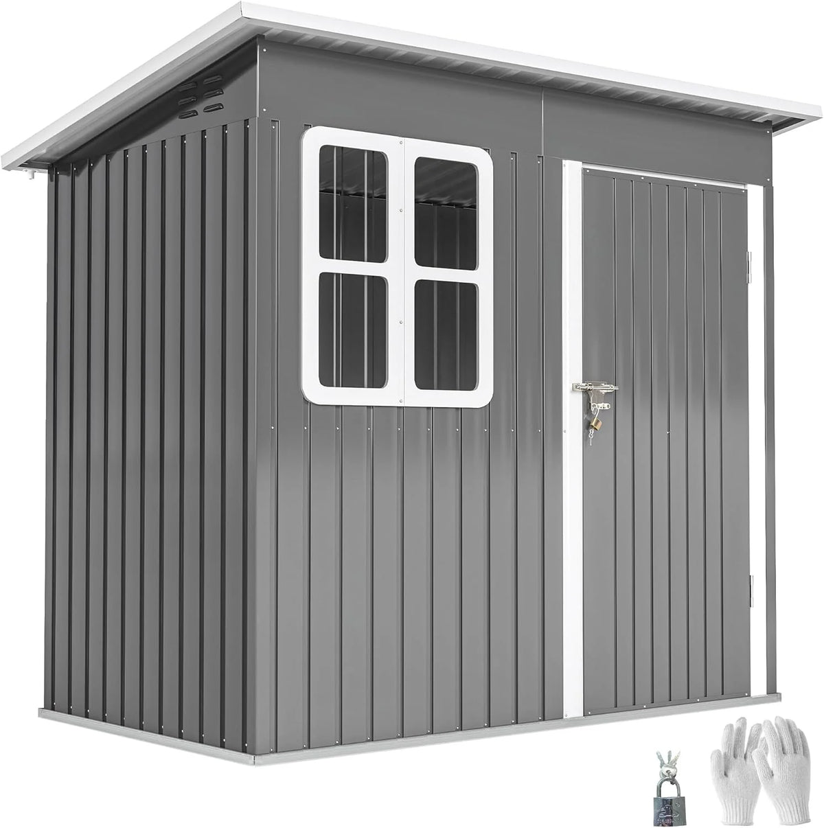 Outsunny Zewnętrzny Domek Ogrodowy, 2,55 m² 221x133x190 cm, Metalowa Szopa Ogrodowa z Oknem, Zamykanymi Drzwiami i Wentylacją, do Przechowywania Narzędzi, Ciemnoszary