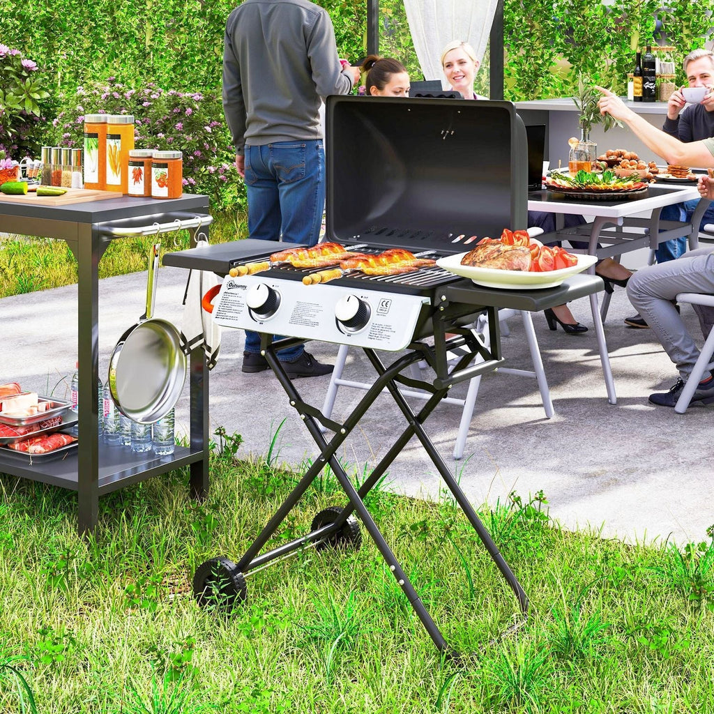 Grill gazowy ze stali nierdzewnej ABS Outsunny - 101x50x102 cm. Czarny