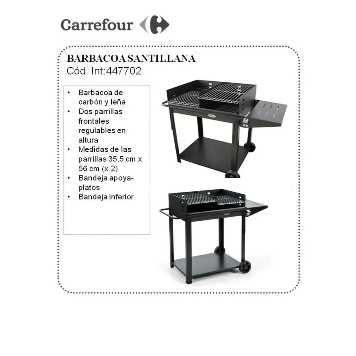 Grill węglowy Barbacoa Santillana z dwoma rusztami przednimi