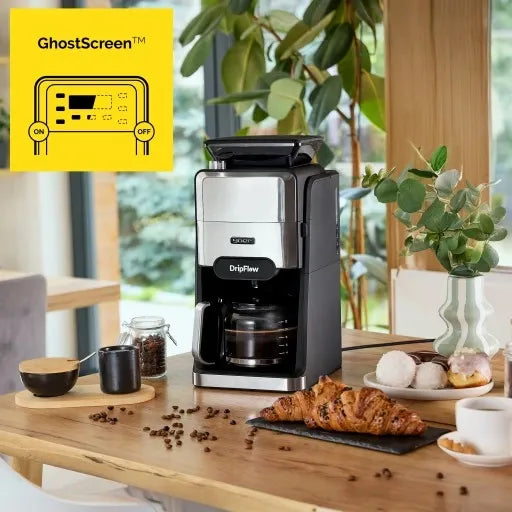 YOER Przelewowy Ekspres do Kawy z Młynkiem Żarnowym 1520W 1,5L i Programatorem