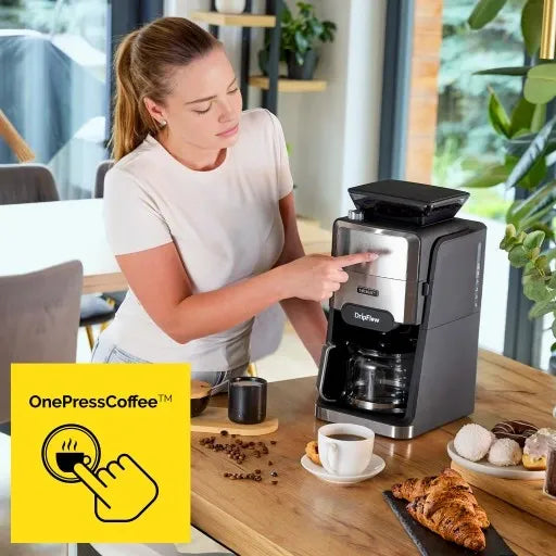 YOER Przelewowy Ekspres do Kawy z Młynkiem Żarnowym 1520W 1,5L i Programatorem