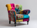 Fotele tapicerowane patchwork 90x85x95 cm - wielokolorowe - klasyczny design pikowany z czarnymi nogami