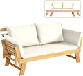 COSTWAY Ławka ogrodowa z funkcją leżenia, sofa ogrodowa z poduszkami i składanym podłokietnikiem, ławka balkonowa z drewna akacjowego, sofa balkonowa, sofa ogrodowa do ogrodu, na taras, balkon, 198 x(beżowy)