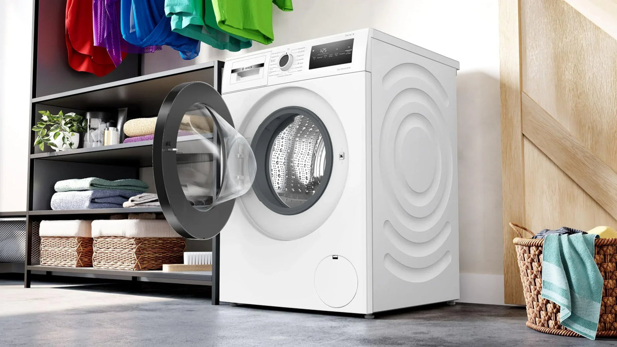 2025 Bosch WAN282K3, Serie 4, Pralka ładowana od przodu, 8 kg, 1400 obr./min, SpeedPerfect, maksymalna oszczędność energii i wody, funkcja dokładania prania, wyjątkowo higieniczna, AquaStop, IronAssist