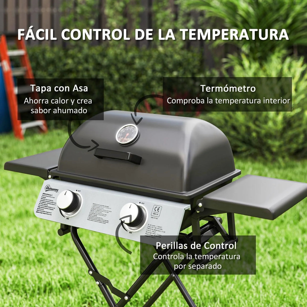 Grill gazowy ze stali nierdzewnej ABS Outsunny - 101x50x102 cm. Czarny