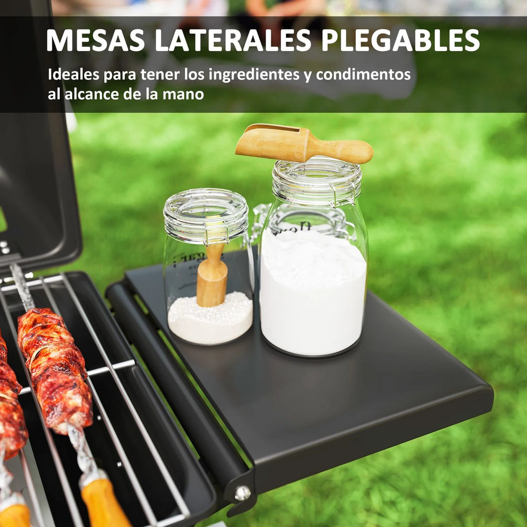 Grill gazowy ze stali nierdzewnej ABS Outsunny - 101x50x102 cm. Czarny
