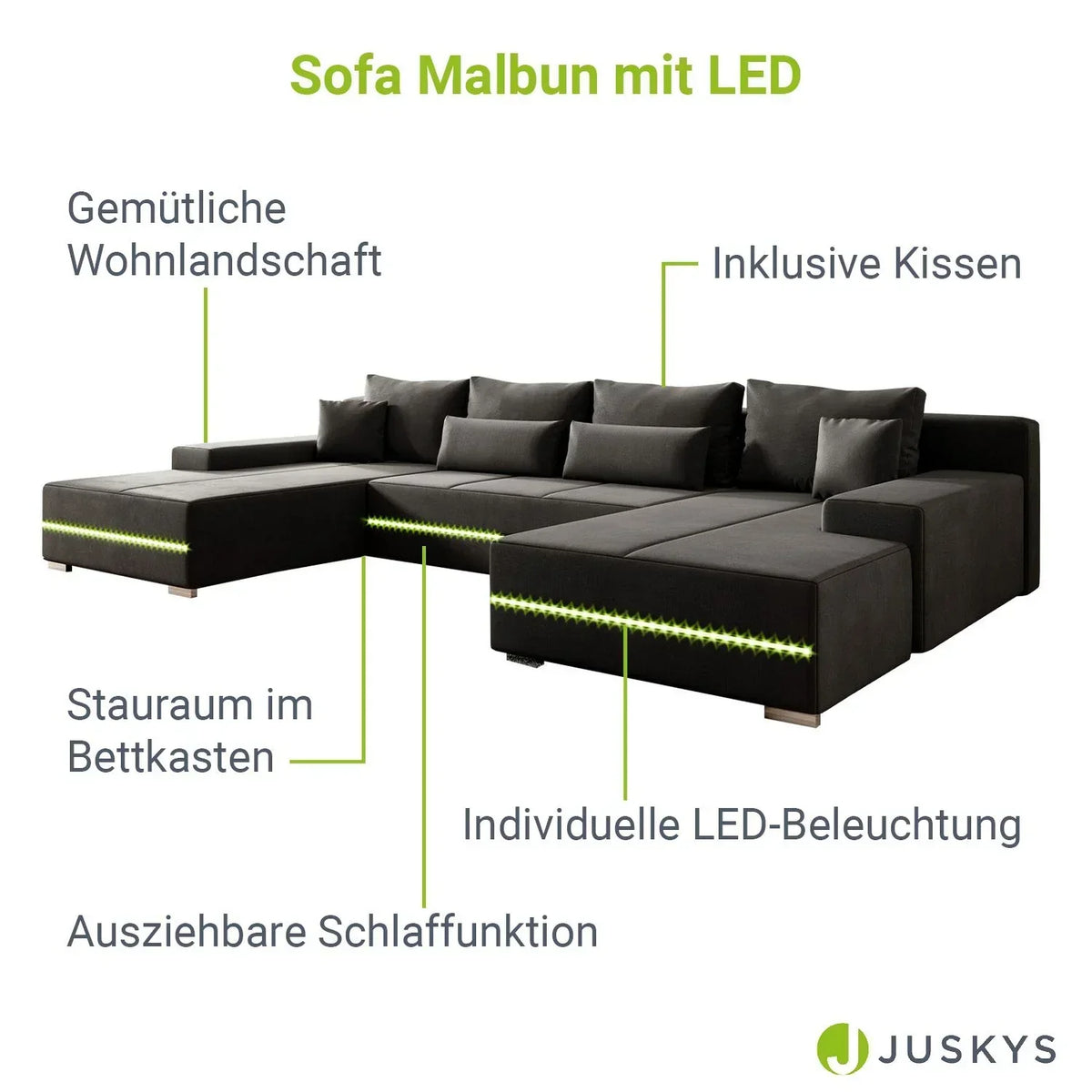 2025 Sofa narożny Malbun z oświetleniem LED