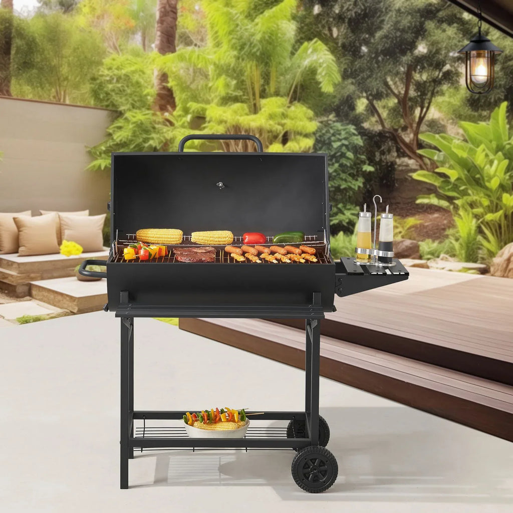 Grill węglowy Armento z 2 kółkami i termometrem, stal - czarny [casa.pro]