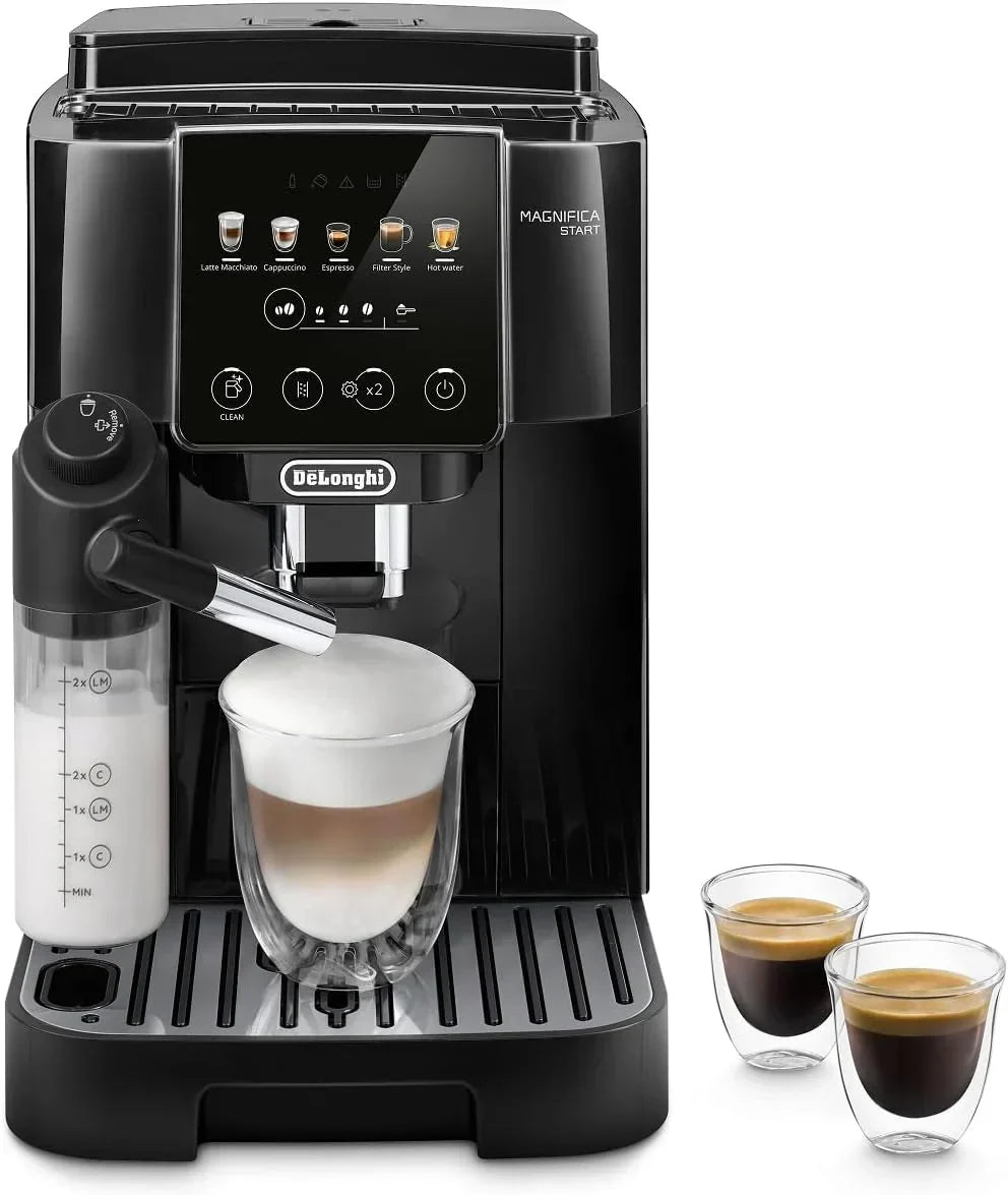 Ekspres automatyczny De'Longhi Magnifica Start, system spieniania mleka LatteCrema Automatic, 4 napoje za jednym dotknięciem, panel sterowania Soft Touch, czarny (ECAM220.91.B)