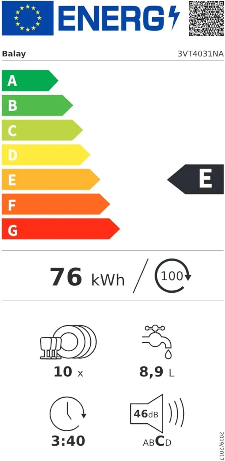 Zmywarka Balay, do zabudowy, 45 cm, silnik Extra Silent, Home Connect, Infolight, Wysoki montaż, 3VT4031NA.