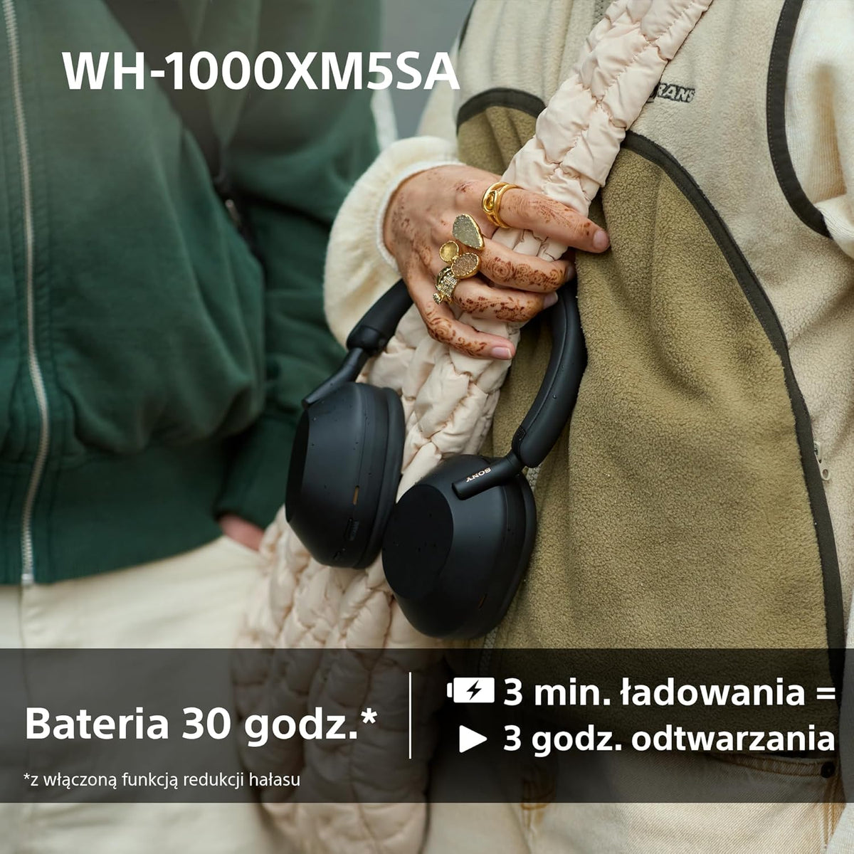 Sony WH-1000XM5 ANC Bezprzewodowe Słuchawki Nauszne z Redukcją Hałasu, Bluetooth, Clear Call Quality, Hi-Res, Do 30H Baterii, Szybkie Ładowanie, Alexa i Google Assistant, IOS i Android - Czarne