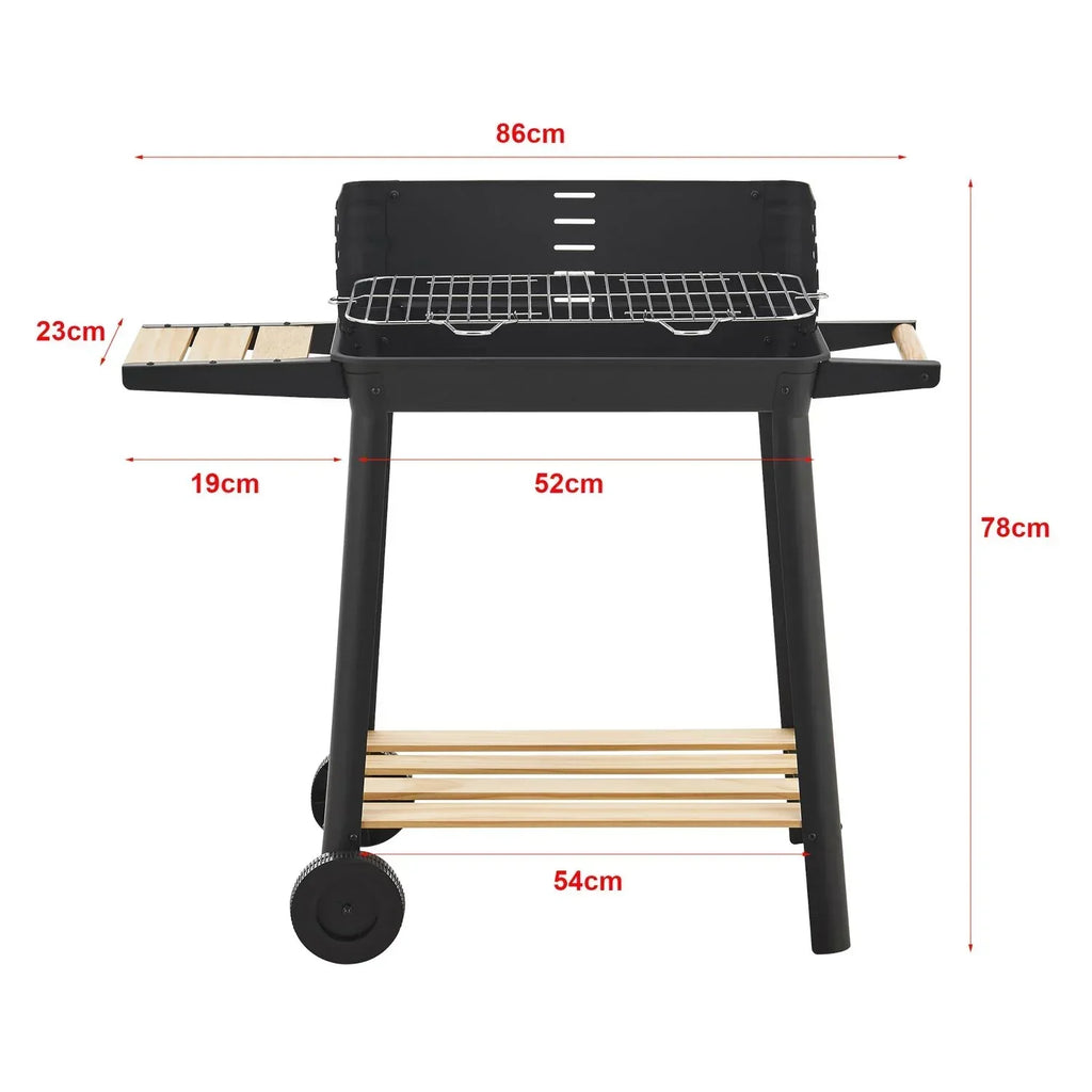 Grill węglowy Ari z 2 kółkami 78x86x30cm - czarny/drewno [casa.pro]