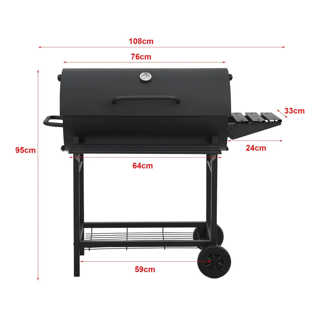 Grill węglowy Armento z 2 kółkami i termometrem, stal - czarny [casa.pro]