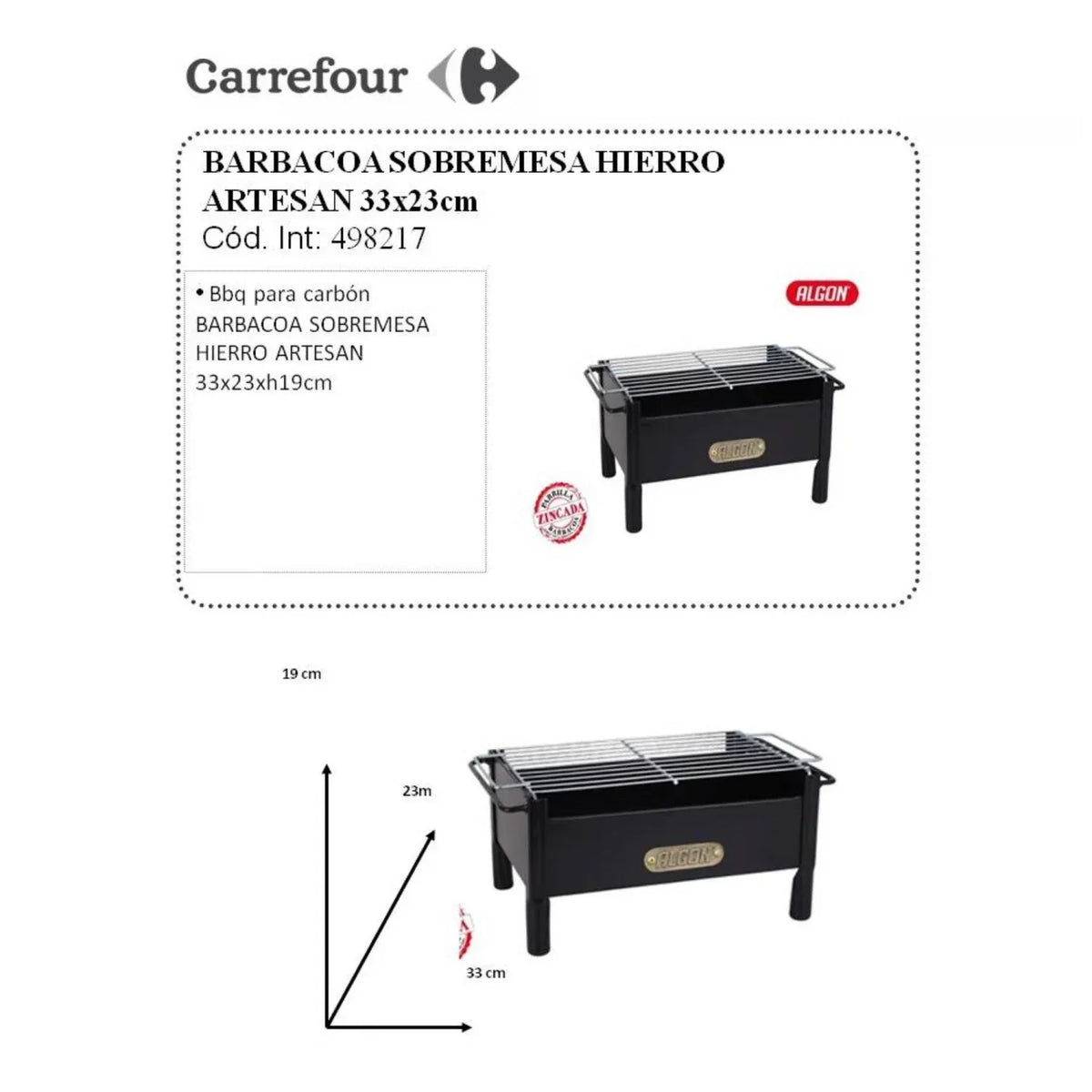 Barbacoa Sobremesa Hierro Artesanal 33x23 cm Algon